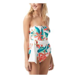 VINCE CAMUTO SWIM Women's White Stretch Belt Bandeau One Piece Swimsuit 14
